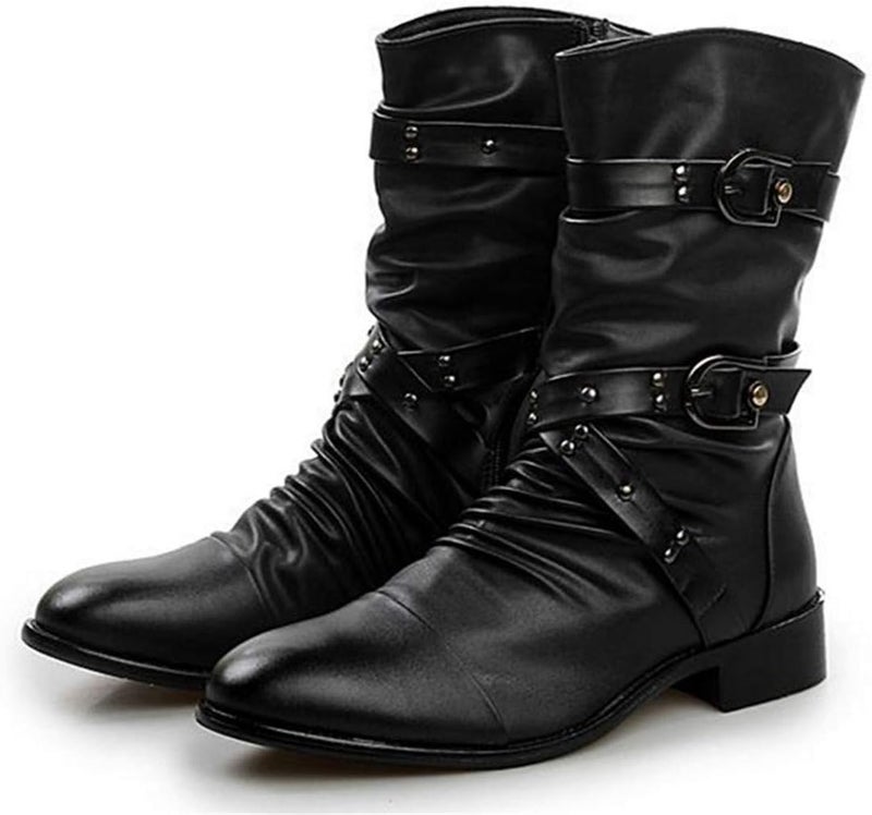 Idopy Men`s Punk Gothic Rivet Motorcycle PU Faux Leather Boots With Studs - Image 1
